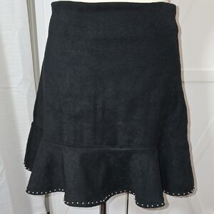 Black Faux Suede Ruffle Hem Mini Skirt